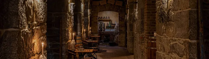 vaulted stone cellar tasting corridor
